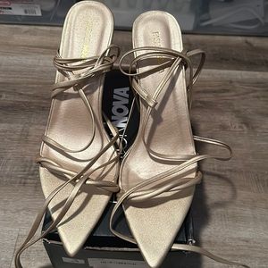 Gold fashionnova strap up heels